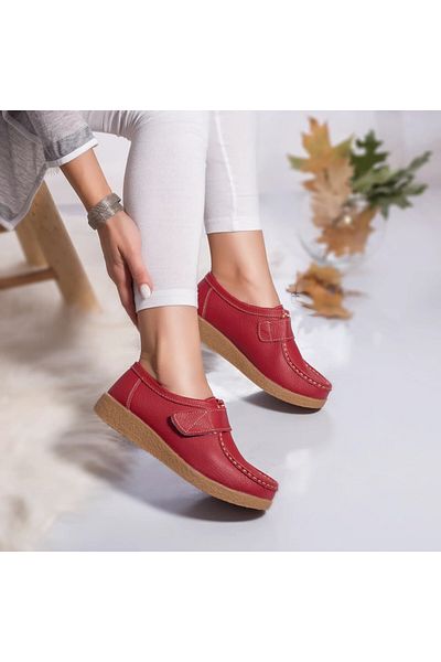 MODA STİL Women's genuine leather chloly red shoes, 37