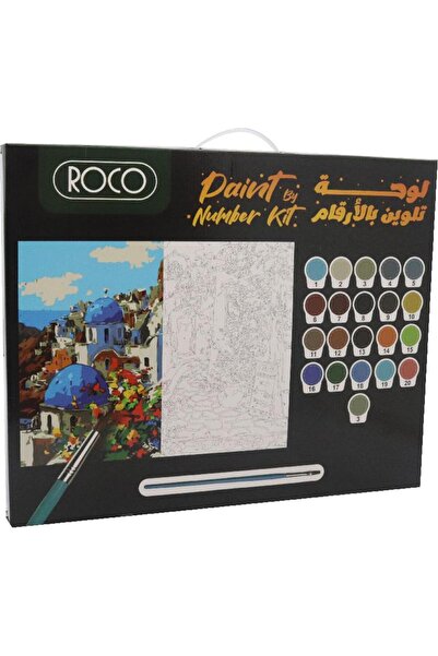 Roco منظر طبيعي بإطار خشبي، طلاء حسب الرقم ٢١، وعاء طلاء + ٣ فرش + نمط قماشي