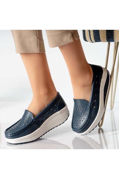 MODA STİL Women's casual shoes, navy blue, natural leather, pearl, 39