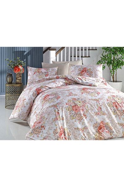 DemoHome Double king size bed linen set ranforce cotton DREAM GARDEN white - fitted sheet, bed, 2 pillowcases