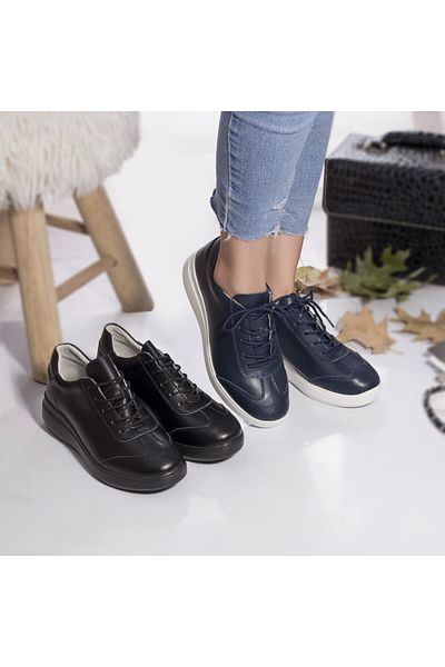 MODA STİL Gladys women's sports shoes, navy blue, natural leather, 36