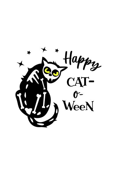 INOVATIX Set de 8 piese, autocolant pisică schelet Happy cat o ween, INOVATIX®. 6 cm
