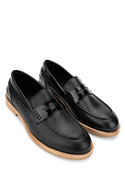 Tamer Tanca Men's Genuine Leather Black Loafer Shoes