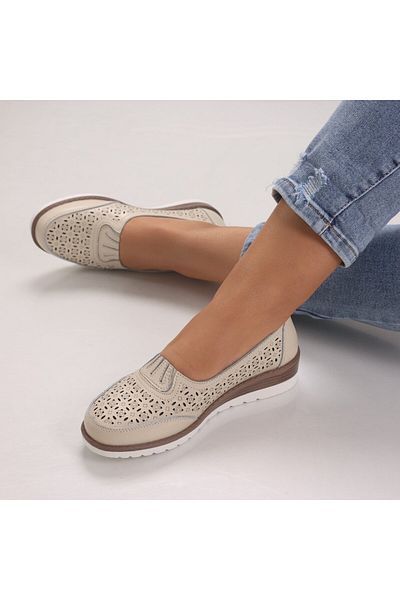 MODA STİL Women's casual shoes Beige made of natural leather Zenova, 36