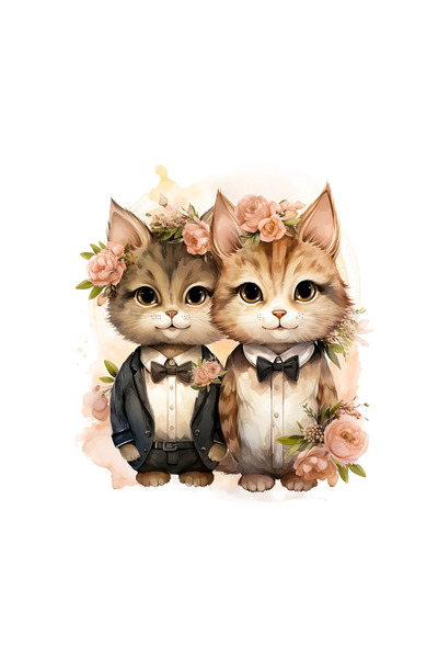 INOVATIX Σετ 8 τεμαχίων, Αυτοκόλλητο Γάτες Νύφη και Γαμπρός, INOVATIX®. 6 εκ.