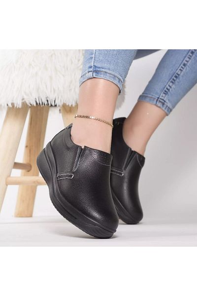 MODA STİL Black corded platform shoes, genuine leather, 40