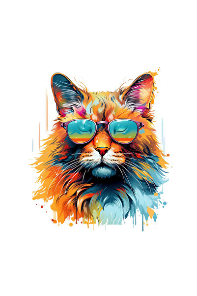 INOVATIX Set de 8 piese, autocolant Pisică Curcubeu cu Ochelari, INOVATIX®. 6 cm