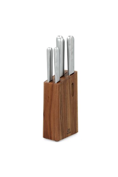 Parfait High Quality Kitchen Knife Set with Wooden Stand Silver and Brown
