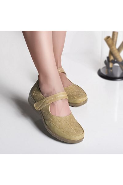 MODA STİL Women's casual shoes beige organic leather olpi, 39