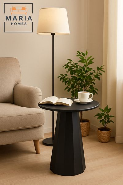 MARIA HOMES Modern Black Adjustable Metal Side Table | 60–75 CM Height | Minimalist Round Design