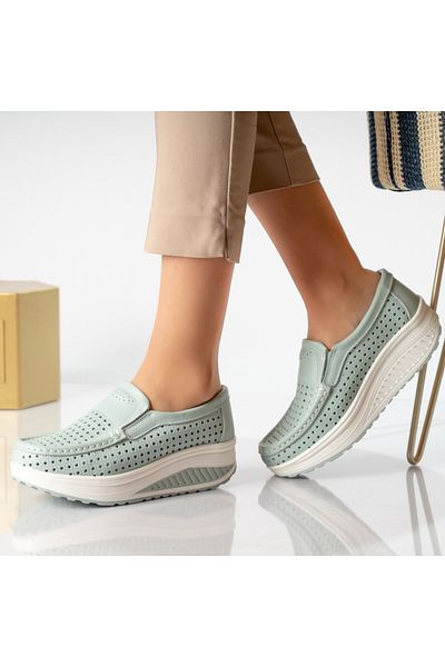 MODA STİL Women's casual shoes blue natural leather flowers, 41