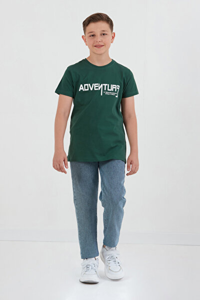 Fulla Moda Αγορικό μπλουζάκι με στάμπα Adventure Text από 100% βαμβάκι