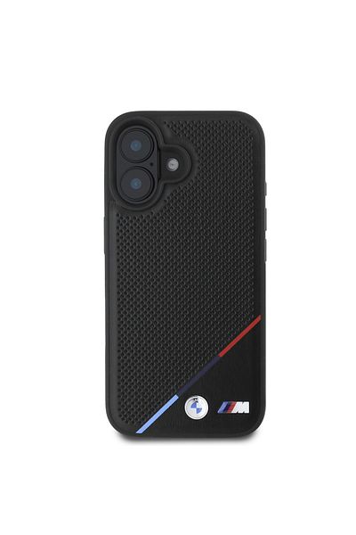 BMW Carcasă pentru iPhone 16 - BMW Hardcase M Perforated Tricolor Line MagSafe (BMHMP16S23PUPDK) - Negru