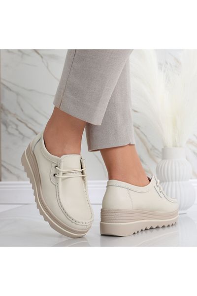 MODA STİL Women's Beige Platform Shoes Made of Genuine Leather Jasya, 40