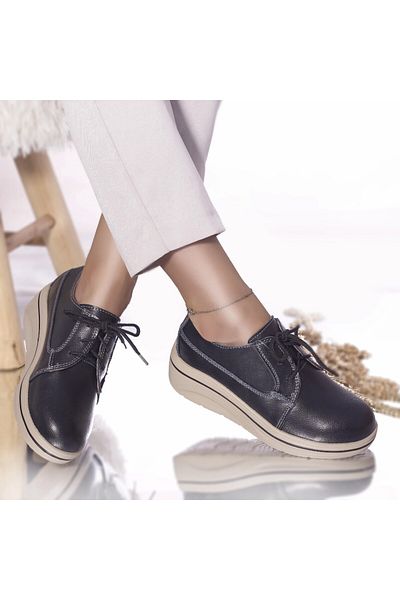 MODA STİL Dalila platform shoes, black genuine leather, 38
