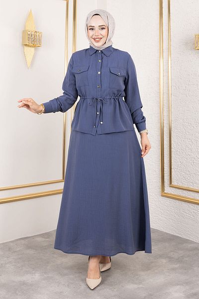 Tesettür Dünyası Elastic Waist Skirt Suit Tsd250192 Navy Blue