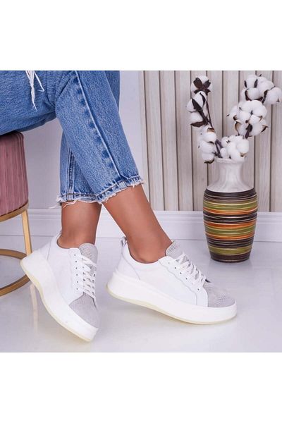 MODA STİL Women's casual shoes White Silver made of natural leather Lizy, 39