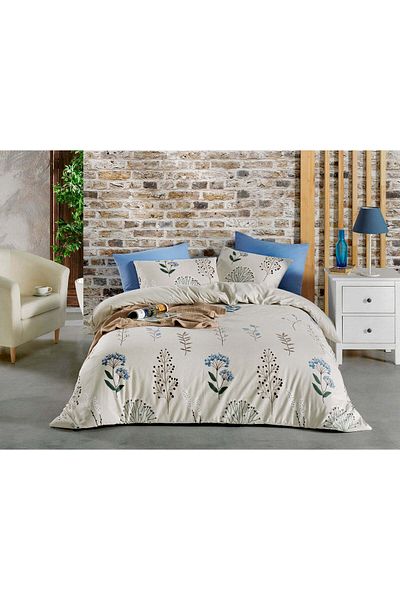 DemoHome Double bed linen set made of satin cotton with pattern - fitted sheet, flat sheet, 2 pillowcases