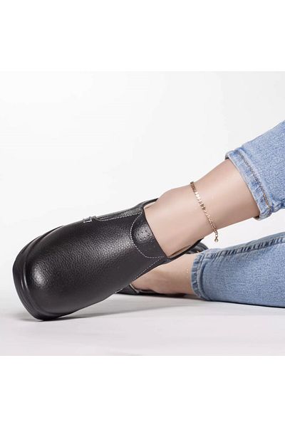 MODA STİL Black corded platform shoes, genuine leather, 40