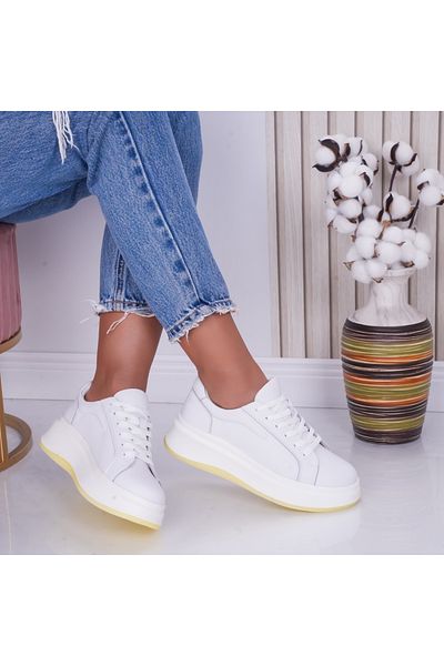 MODA STİL Women's casual white shoes made of natural leather Ema, 37