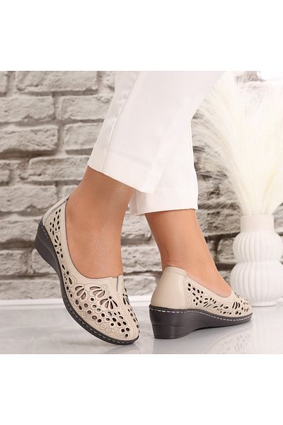 MODA STİL Women's Casual Beige Shoes Made of Genuine Leather Rakina, 41
