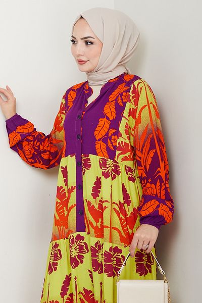 InStyle Casual Tropical Pattern Φόρεμα Βισκόζης Μωβ