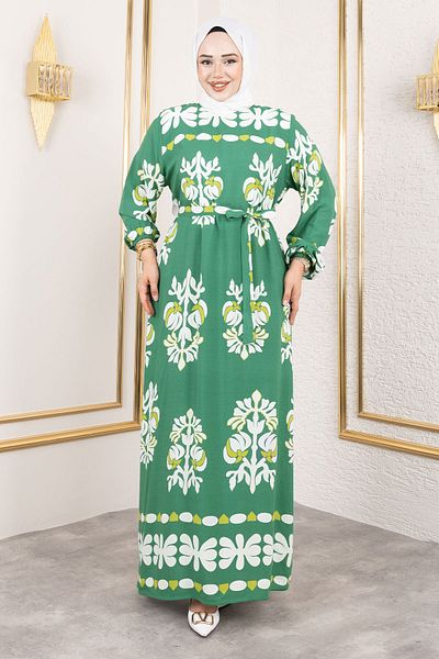 Tesettür Dünyası Φόρεμα με σχήμα Ethnic Pattern Viscose TSD250193 Πράσινο