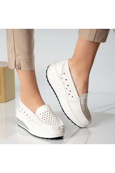 MODA STİL Women's casual white shoes, natural pearl leather, 40
