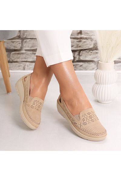 MODA STİL Women's Casual Khaki Shoes Made of Ecological Leather Lasina, 36