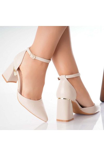 MODA STİL Women's Beige Heeled Shoes Made of Ecological Leather Karen, 36