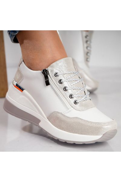MODA STİL Women's casual white shoes made of natural leather Bilon, 41