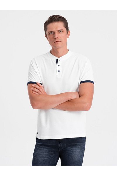 OMBRE Herren Poloshirt ohne Kragen - weiß V1 OM-TSCT-0156 L