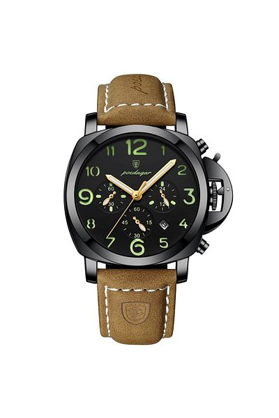 delis Men's watch Poedagar CS1830, natural leather, brown, black dial