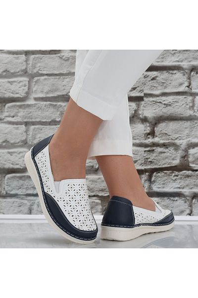 MODA STİL Women's Casual White Shoes Made of Hudiana Ecological Leather, 36