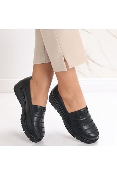 MODA STİL Women's Casual Black Shoes Made of Ecological Leather Rasima, 38