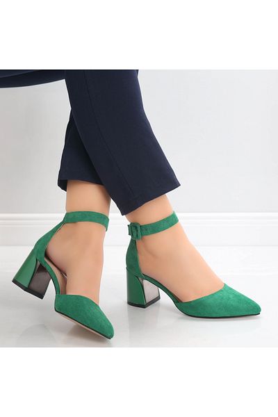 MODA STİL Women's Green Heeled Shoes Made of Eco-Suede Leather Ananda, 38