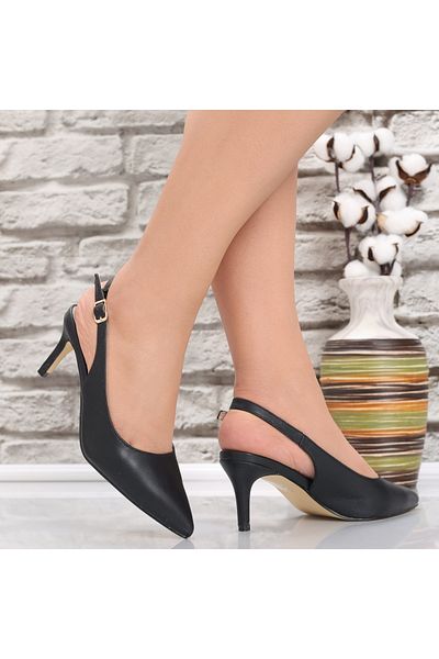 MODA STİL Women's Black Heeled Shoes Made of Atnas Eco-Leather, 38