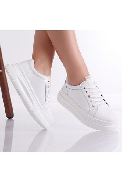 MODA STİL Women's casual shoes White Genuine Leather Evoya, 38