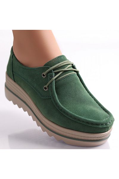 MODA STİL Women's Green Platform Shoes Made of Calvi Genuine Suede Leather, 41