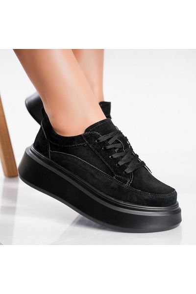 MODA STİL Women's casual shoes Black Genuine Suede Leather Toega, 37