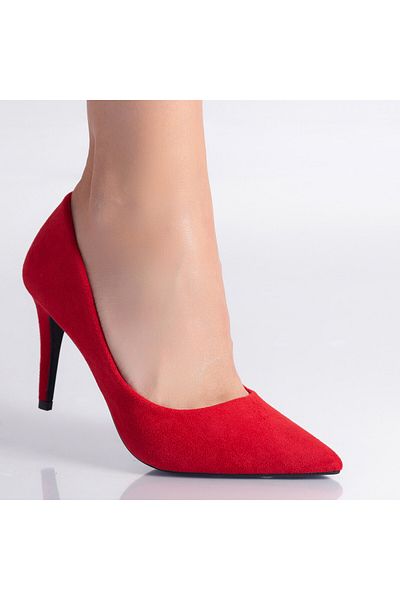 MODA STİL Women's Red Heeled Shoes Made of Eco-Suede Leather Larina, 39