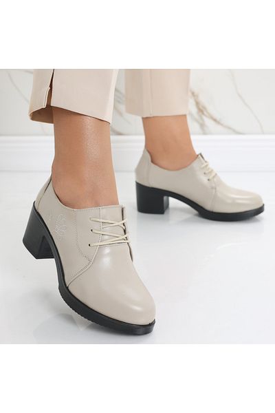MODA STİL Women's Beige Heeled Shoes Made of Genuine Leather Krina, 36
