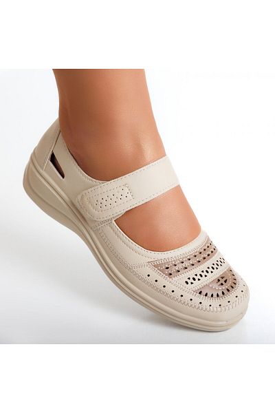 MODA STİL Women's Casual Beige Shoes Made of Ecological Leather Oema, 39