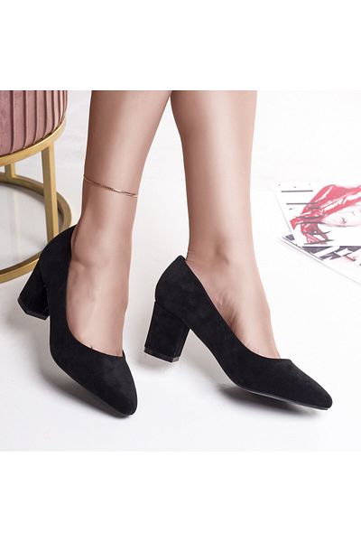 MODA STİL Women's black suede heeled shoes, 38