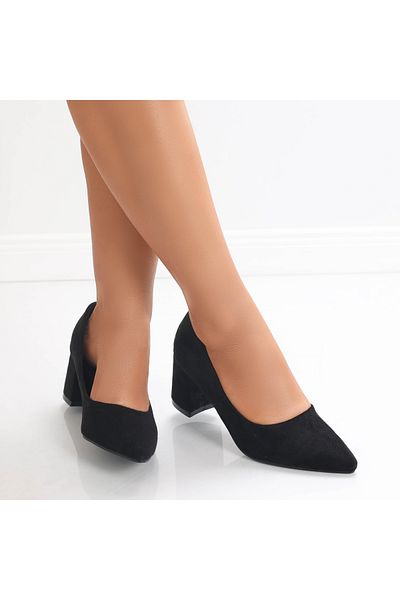 MODA STİL Women's Black Heeled Shoes Made of Sarmi Eco-Suede Leather, 40