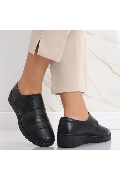 MODA STİL Women's Casual Shoes Black with Brown Made of Riba Eco-Leather, 36