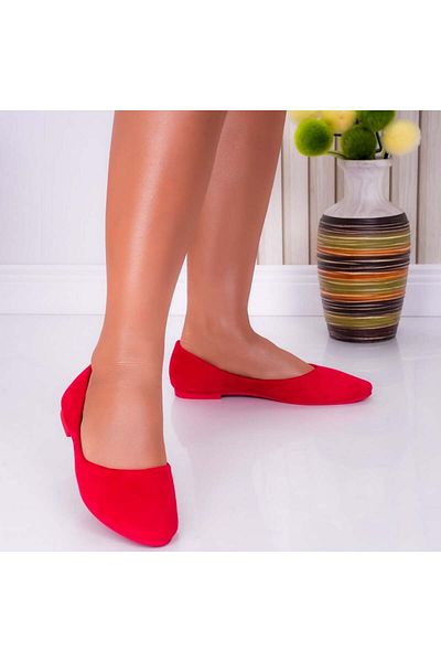 MODA STİL Women's Red Ballerinas Made of Eco-Suede Leather Nety, 37