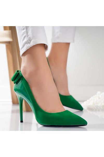 MODA STİL Women's green heeled shoes made of eco-leather despina, 36