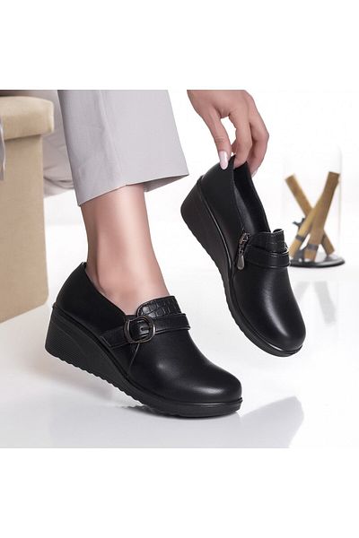 MODA STİL Pantofi dama cu platforma negri din piele ecologica pela, 36