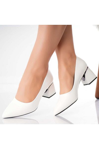 MODA STİL Women's White Heeled Shoes Made of Ecological Leather Nerina, 38